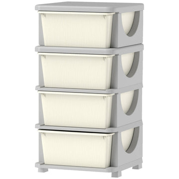 Opbergbox met 4 laden voor kinderen | Kleur: Crèmewit/grijs | Afmetingen: 37x37x76 cm