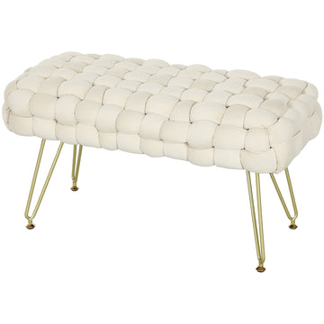 Voetenbank met metalen poten en gewatteerde zitting | Kleur: Wit | Afmetingen: 38x76x41.5 cm