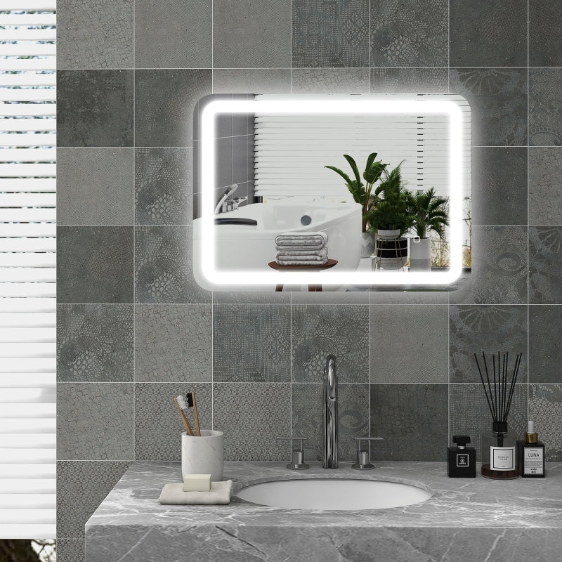 LED Badspiegel mit Touch-Bedienung und Antibeschlag | Farbe: Silber | Abmessungen: 50x4x70 cm