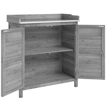 Tuinkast met planttafel en verzinkt werkblad | Kleur: Grijs | Afmetingen: 83x40x92 cm