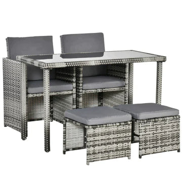 5-delige tuinset met tafel, stoelen en krukjes | Kleur: Grijs | Afmetingen: 60x120x72 cm