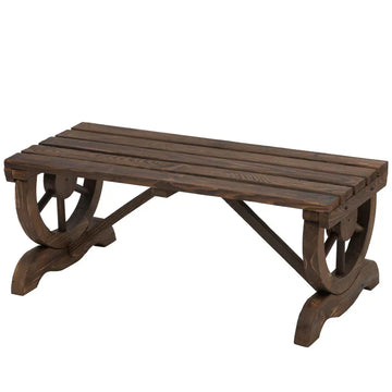 Houten tuinbank met wagenwielen - 2-zits | Kleur: Bruin | Afmetingen: 50x98x39.5 cm
