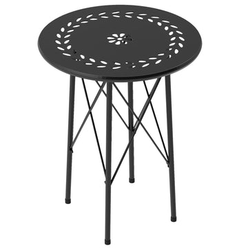 Ronde terrastafel met bloemmotief - stalen tuintafel | Kleur: Zwart | Afmetingen: 40x40x50 cm
