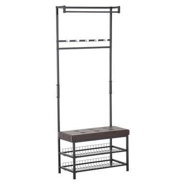 Kapstok met schoenenbank - Halmeubel | Kleur: Zwart/bruin | Afmetingen: 72.5x35x180 cm