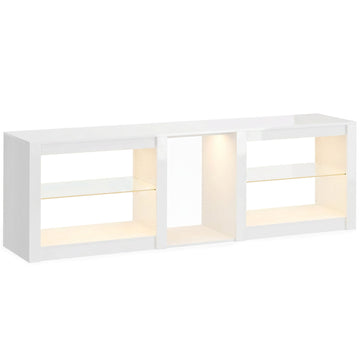 TV-meubel met RGB-leds en verstelbare glazen planken | Kleur: Wit | Afmetingen: 160x35x52 cm