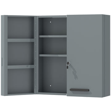 Medicijnkast met slot, 6 planken en 2 deuren | Kleur: Kohlegrau | Afmetingen: 55x18x60 cm