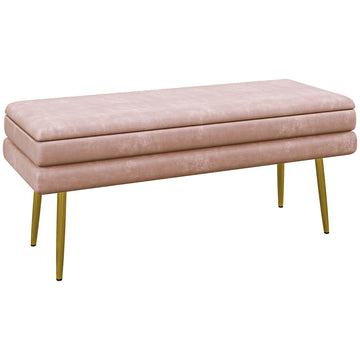 Gestoffeerde opbergbank met stalen frame | Kleur: Roze | Afmetingen: 100x37.5x42 cm