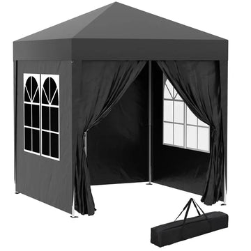 Opvouwbare partytent 2x2 m met zijwanden | Kleur: Zwart | Afmetingen: 200x200x240 cm