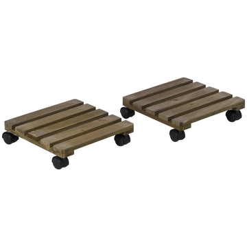 2 plantenstandaards op wielen - Hout | Kleur: Donkerbruin | Afmetingen: 30x30x7 cm