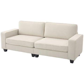 3-zitsbank van ribstof - Witte bank voor woonkamer | Kleur: Wit | Afmetingen: 227x84x87 cm
