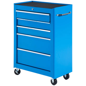 Werkplaatswagen met 5 lades op wielen | Kleur: Blauw | Afmetingen: 33x61,5x82,5 cm
