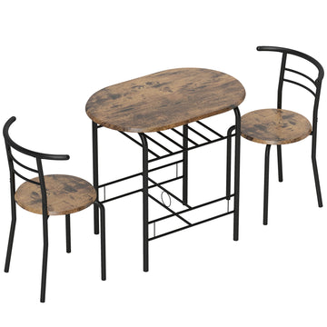 Eetkamerset 3-delig met tafel en 2 stoelen | Kleur: Rustikal-Bruin | Afmetingen: 52x80x76 cm