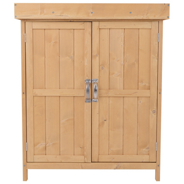 Houten tuinkast met 2 lagen en dubbele deuren | Kleur: Naturel | Afmetingen: 43x74x88 cm