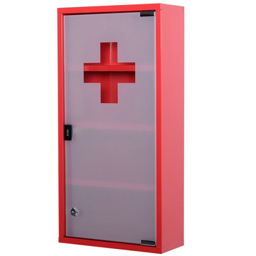 Medicijnkastje - Metalen EHBO-kast met 4 planken | Kleur: Rood | Afmetingen: 30x12x60 cm