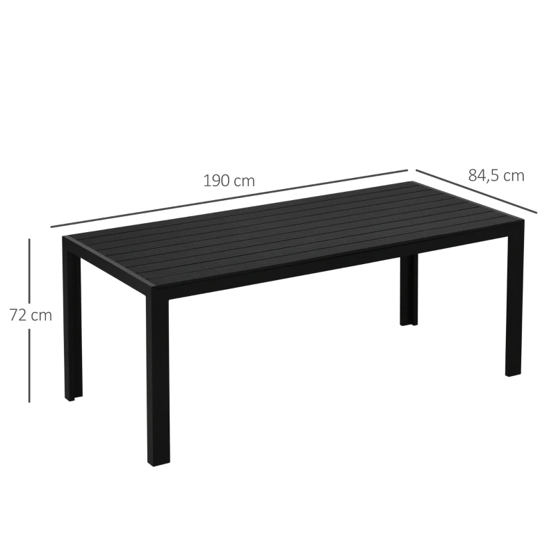Tuintafel - Aluminium tuintafel met WPC tafelblad | Kleur: Zwart | Afmetingen: 84.5x190x72 cm