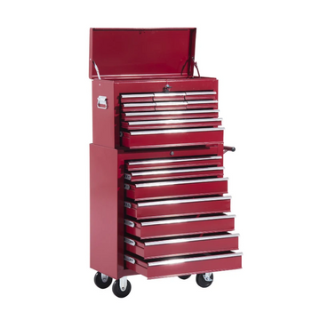 Gereedschapstrolley met 16 laden | Kleur: Rood | Afmetingen: 33x61,5x113 cm