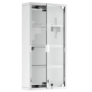 Medicijnkast met slot en 4 planken | Kleur: Zilver | Afmetingen: 30x12x60 cm