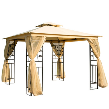 Tuinpaviljoen met dubbel dak | Kleur: Beige + Zwart | Afmetingen: 300x300x280 cm
