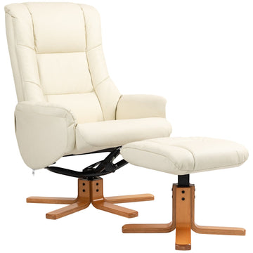 Relaxfauteuil met voetenbank - Schommelstoel | Kleur: Crème wit | Afmetingen: 71x84x102 cm