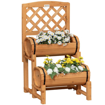 Verhoogde plantenbak met klimrek - Houten kweekbak | Kleur: Bruin | Afmetingen: 45x45x80 cm