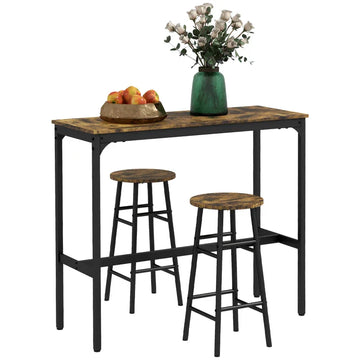 Barset voor 2 personen met 2 barkrukken | Kleur: Rustiek bruin | Afmetingen: 105x40x90 cm