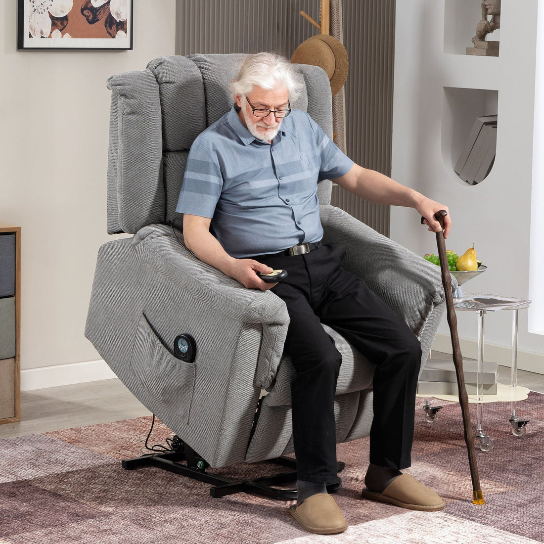 Powerlift-Sessel mit Massage und Wärme – Grau | Farbe: Grau | Abmessungen: 85x91x104 cm