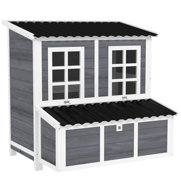 Kippenhok met legnest voor 4-6 kippen | Kleur: Grijs-wit | Afmetingen: 86x100x100 cm