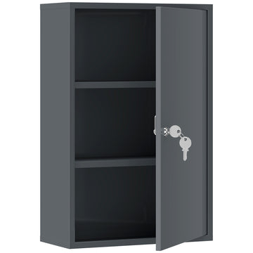 Wandgemonteerde medicijnkast met slot en 3 planken | Kleur: Grijs | Afmetingen: 40x18x60 cm