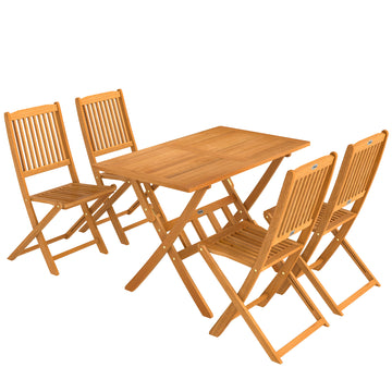 5-delige tuinset van hout met 4 klapstoelen | Kleur: Natuurlijk hout | Afmetingen: 70x120x75 cm