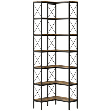 L-vormige hoekboekenkast 6 niveaus | Kleur: Rustiek-bruin | Afmetingen: 60x60x200 cm
