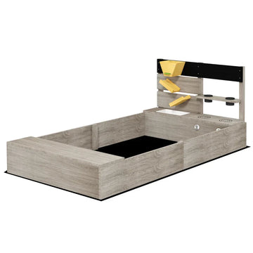Houten zandbak met speelkeuken en 2 zitjes | Kleur: Grijs | Afmetingen: 80x154x60 cm
