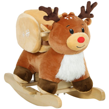 Pluchen schommelrendier voor kinderen | Kleur: Bruin | Afmetingen: 35x65x59 cm