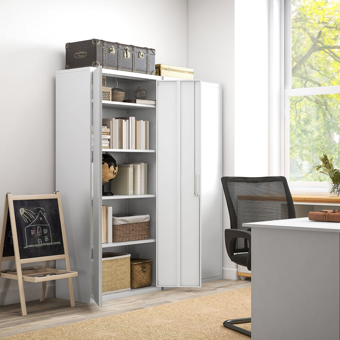 Stahlarchivschrank mit 5 Einlegeböden | Farbe: Weiß | Abmessungen: 80x40x180 cm