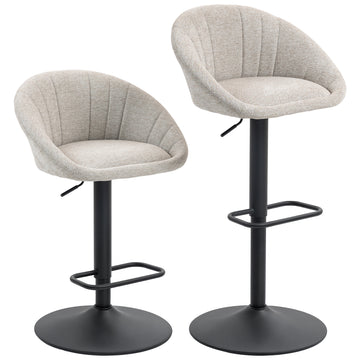 Barkrukken set van 2, draaibaar met armleuningen | Kleur: Beige | Afmetingen: 53,5x46x83-103 cm
