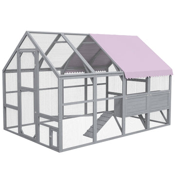 Kippenhok met ren, inloopmodel | Kleur: Grijs | Afmetingen: 185.5x280x188 cm