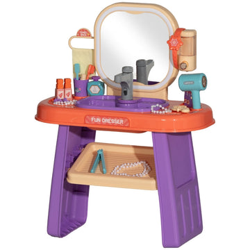 Kinderdressingtafel met LED-spiegel | Kleur: Paars/oranje | Afmetingen: 29x55x71 cm