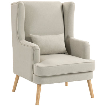 Akzentstoel met hoge rugleuning en lendekussen | Kleur: Beige | Afmetingen: 77x77x110 cm