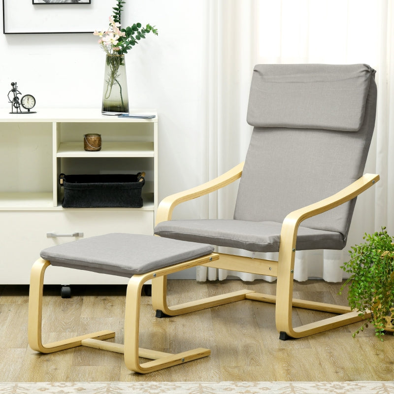Sessel mit Hocker - Leinenoptik | Farbe: Hellgrau | Maße: 66,5x80x99 cm