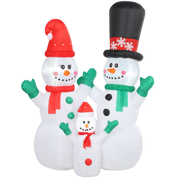 Opblaasbare sneeuwpopfamilie 1,8 m met LED | Kleur: Rood, groen | Afmetingen: 80x165x180 cm