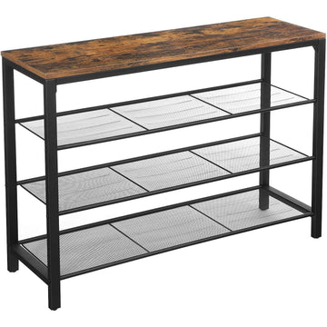 Schoenenkast 4 lagen, schoenenrek met bank, rustiek bruin, 100 x 30 x 72 cm