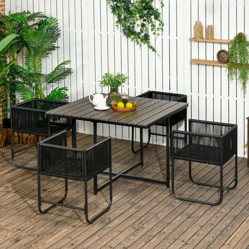 5-delig trädgårdsset med 4 stolar och bord | Färg: Grå | Mått: 110x110x75 cm
