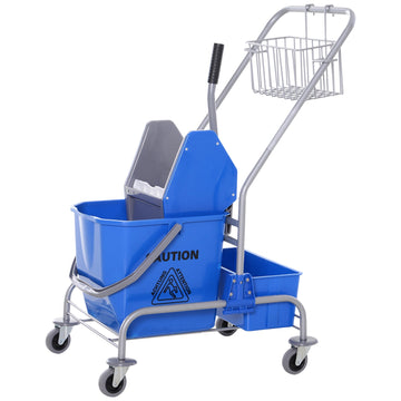 Schoonmaakkar met pers 25 L | Kleur: Blauw | Afmetingen: 49.5x72x95 cm