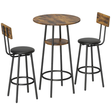 Bartafelset met 2 barkrukken - Industrieel | Kleur: Rustiek Bruin | Afmetingen: 60x60x91 cm