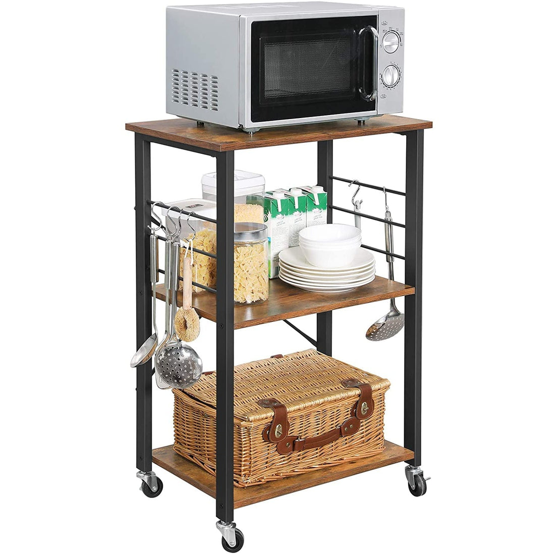 Keukentrolley - Serveerwagen - Industrieel - Vintage bruin - 60 x 40 x 89 cm (LxBxH)