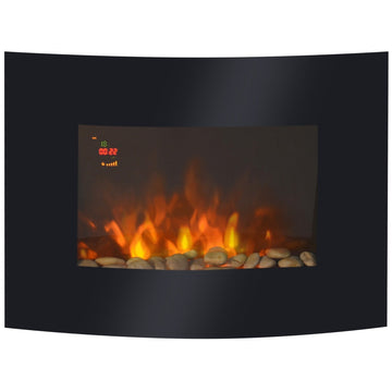 Elektrische wandhaard met LED-vlam, verwarming | Kleur: zwart | Afmetingen: 65x11.4x52 cm