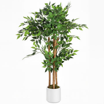 Kunstmatige banyanboom met houten stam en pot | Kleur: Groen | Afmetingen: 55x55x120 cm