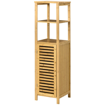 Hoge badkamerkast met lamellendeur | Kleur: Bruin | Afmetingen: 29.9x32.9x120 cm