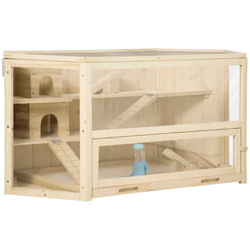 Hamsterkooi voor kleine dieren - 3 niveaus | Kleur: Natuurlijk hout | Afmetingen: 60x115x55 cm