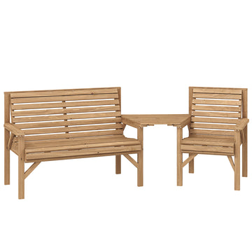 3-delige tuinset met tafel en parasolgat | Kleur: Natuurlijk hout | Afmetingen: 121x65x90 cm