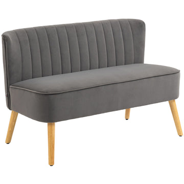 Retro 2-zitsbank met houten poten | Kleur: Donkergrijs | Afmetingen: 117x56,5x77 cm